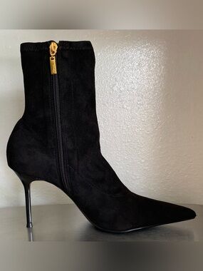 NEW SHUTZ SUEDE BLACK STILETTO ZIP UP WOMENS ANKLE BOOTS